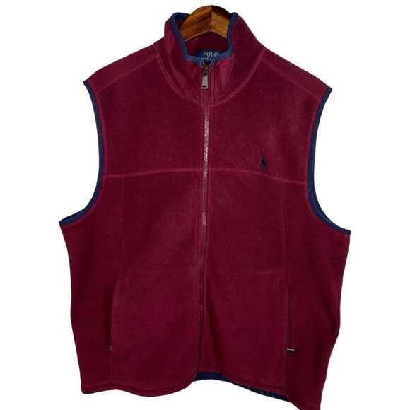 Polo Ralph Lauren Wine Red Fleece Full Zip Gilet Vest Size L - Picture 1 of 9